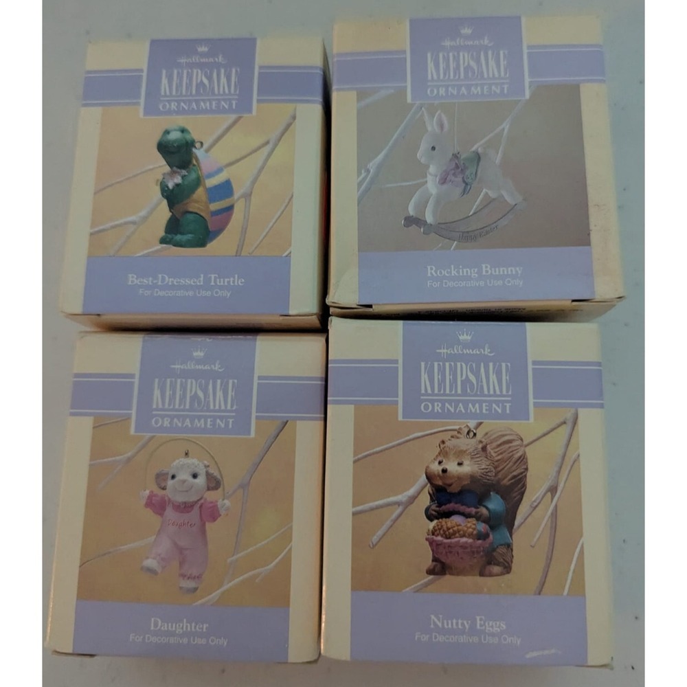 Hallmark Keepsake Ornament Lot of 4 Animals Squirrel Lamb Turtle Bunny Vintage